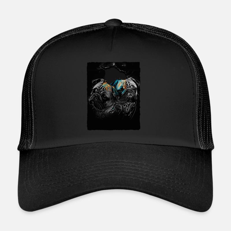 Mops Portrait - Trucker Cap - Schwarz/Schwarz