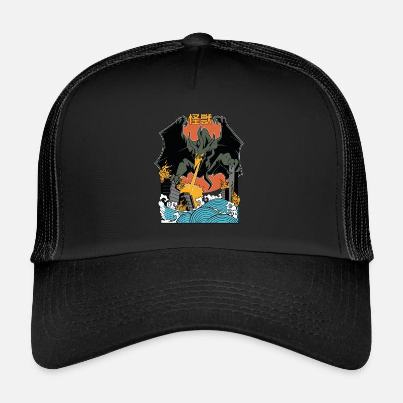 Coucher de soleil de monstre géant japonais - Casquette trucker  - noir/noir