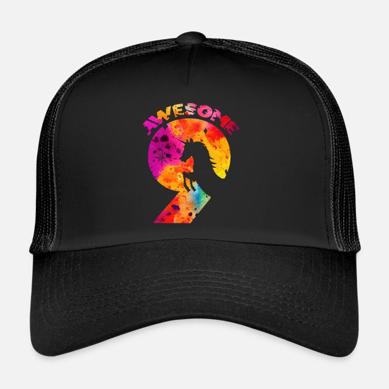 AWESOME 9. GEBURTSTAG EINHORN 9 JAHRE - Trucker Cap - Schwarz/Schwarz