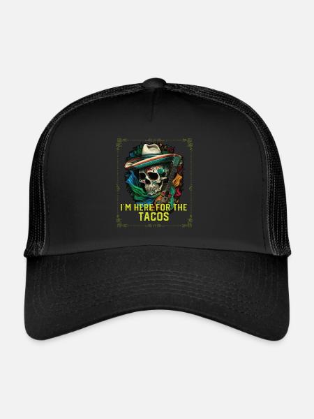 Je suis ici pour les tacos mangeur de tacos cuisine mexicaine - Casquette trucker  - noir/noir - Devant