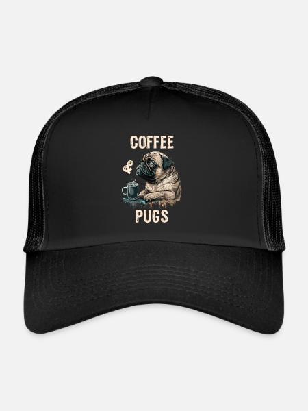 Coffee & Pugs - Trucker Cap - black/black - Front