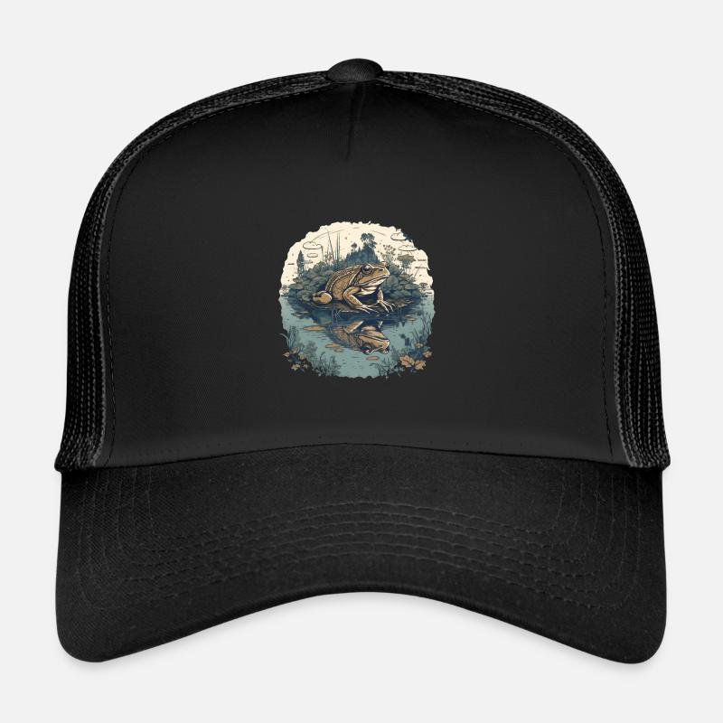 Kröte Am Teich - Trucker Cap - Schwarz/Schwarz