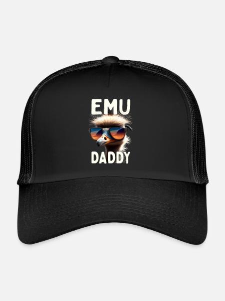 Emu Daddy Bird Ostrich Ratite Dad Father's Day Emu - Trucker Cap - black/black - Front
