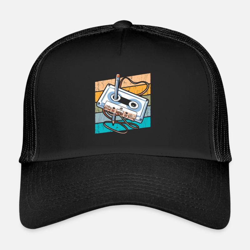 Retro Kassette 80er 90er Jahre - Trucker Cap - Schwarz/Schwarz