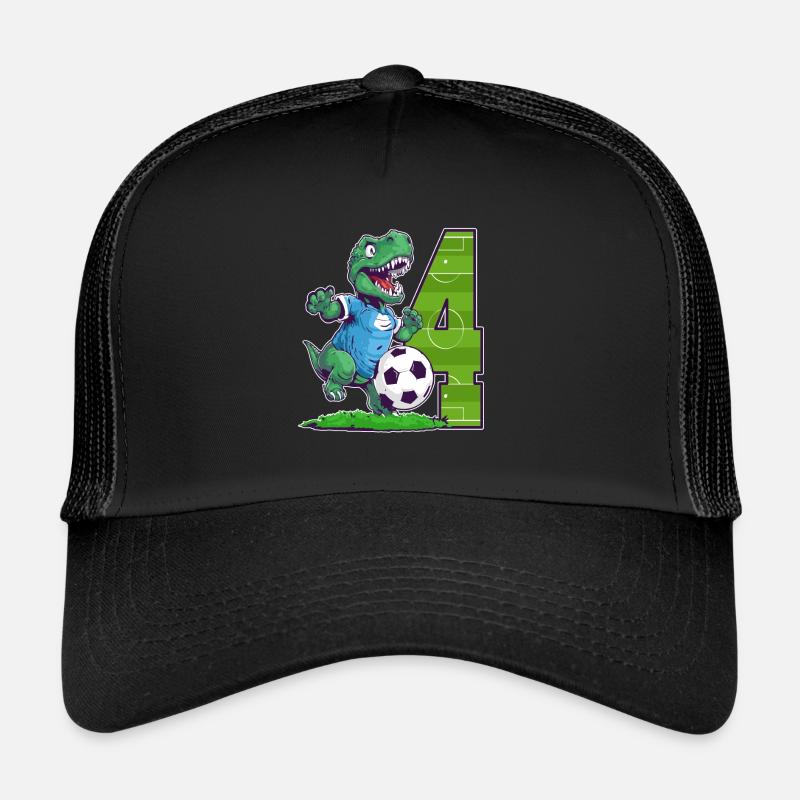 Fußball Dinosaurier - 4 Jahr Alter Junge - 4. - Trucker Cap - Schwarz/Schwarz