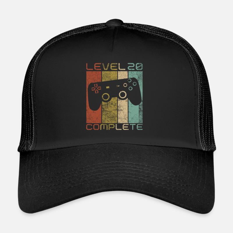 20 Geburtstag Gamer Level 20 complete Vintage - Trucker Cap - Schwarz/Schwarz
