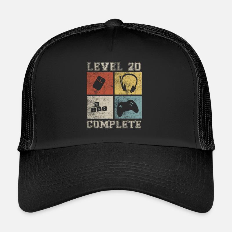20 Geburtstag Gamer Level 20 complete Vintage - Trucker Cap - Schwarz/Schwarz