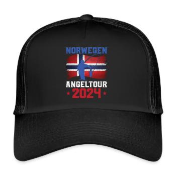 Angeltour Norwegen 2024 Angler Geschenkidee - Trucker Cap - Schwarz/Schwarz - Vorne