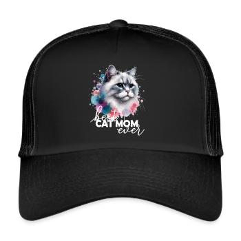 Beste Katzenmama Katzenspruch - Trucker Cap - Schwarz/Schwarz - Vorne