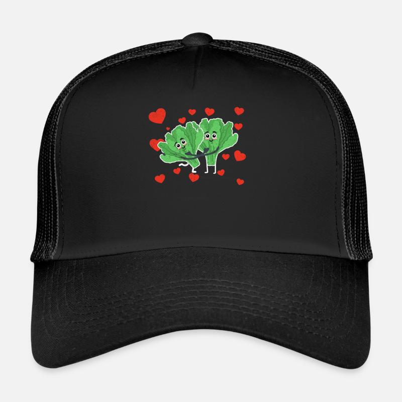 Cute Lettuce Couple Hugging Lettuce Salad Lovers - Trucker Cap - Schwarz/Schwarz