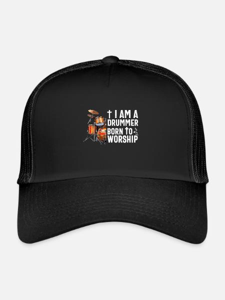 Christian Drummer Drum Player Stick Men Jesus - Trucker Cap - black/black - Front