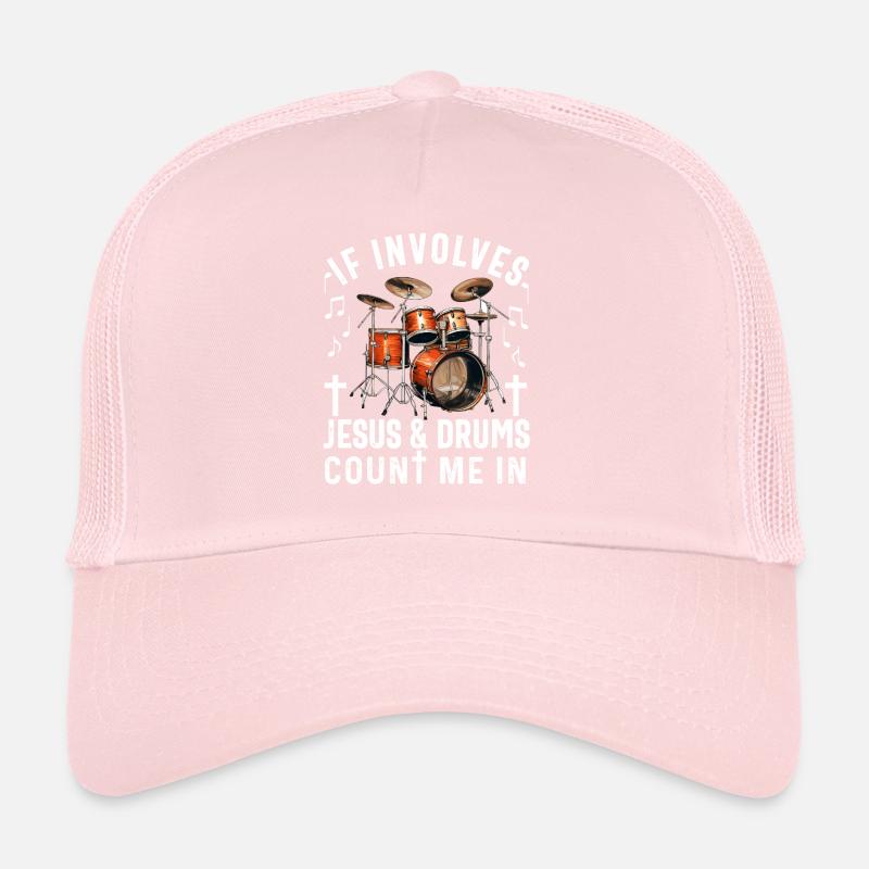 Christian Drummer Drum Player Stick Men Jesus Trucker Cap