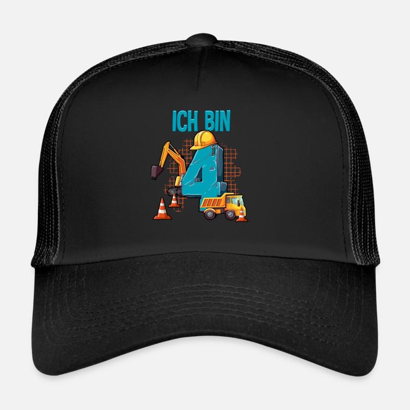 Baumaschinen 4 Geburtstag - Trucker Cap - Schwarz/Schwarz
