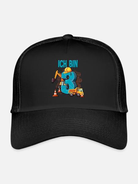 Baumaschinen 3 Geburtstag - Trucker Cap - Schwarz/Schwarz - Vorne
