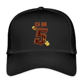 Baumaschinen 5 Geburtstag - Trucker Cap - Schwarz/Schwarz - Vorne