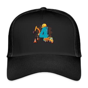 Construction Machinery 4th Birthday - Trucker Cap - black/black - Front
