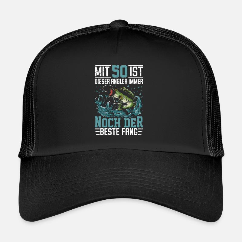 50. Angler Geburtstag Geschenkidee - Trucker Cap - Schwarz/Schwarz