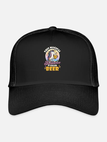 Licorne Substance magique appelée bière - Casquette trucker  - noir/noir - Devant
