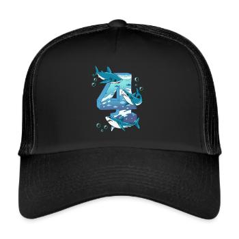 Requin du 4e anniversaire - Casquette trucker  - noir/noir - Devant