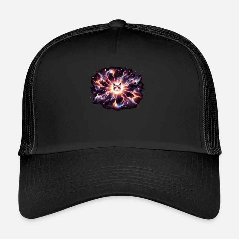 Katze Astronaut Astronomie Äußeres Sonnensystem - Trucker Cap - Schwarz/Schwarz