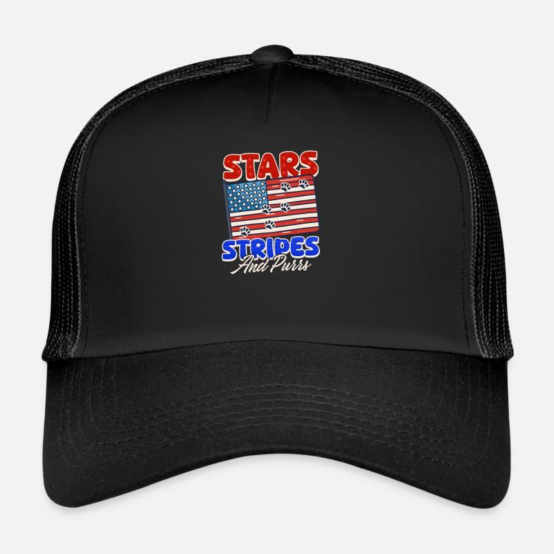 4 juillet Étoiles de chat, rayures et ronronnements Casquette trucker 