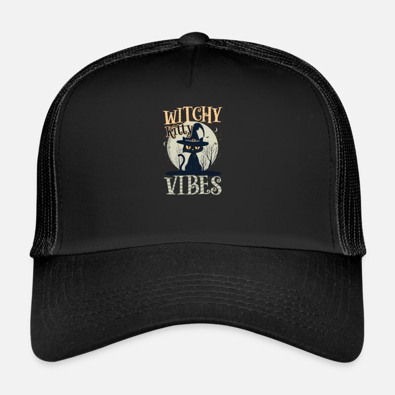 Halloween Cat Witchy Kitty Vibes Trucker Cap