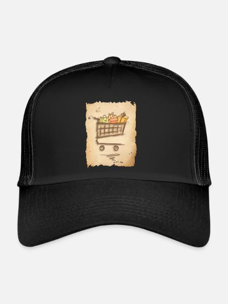 Panier d’épicerie avec des sacs à provisions cadeaux - Casquette trucker  - noir/noir - Devant