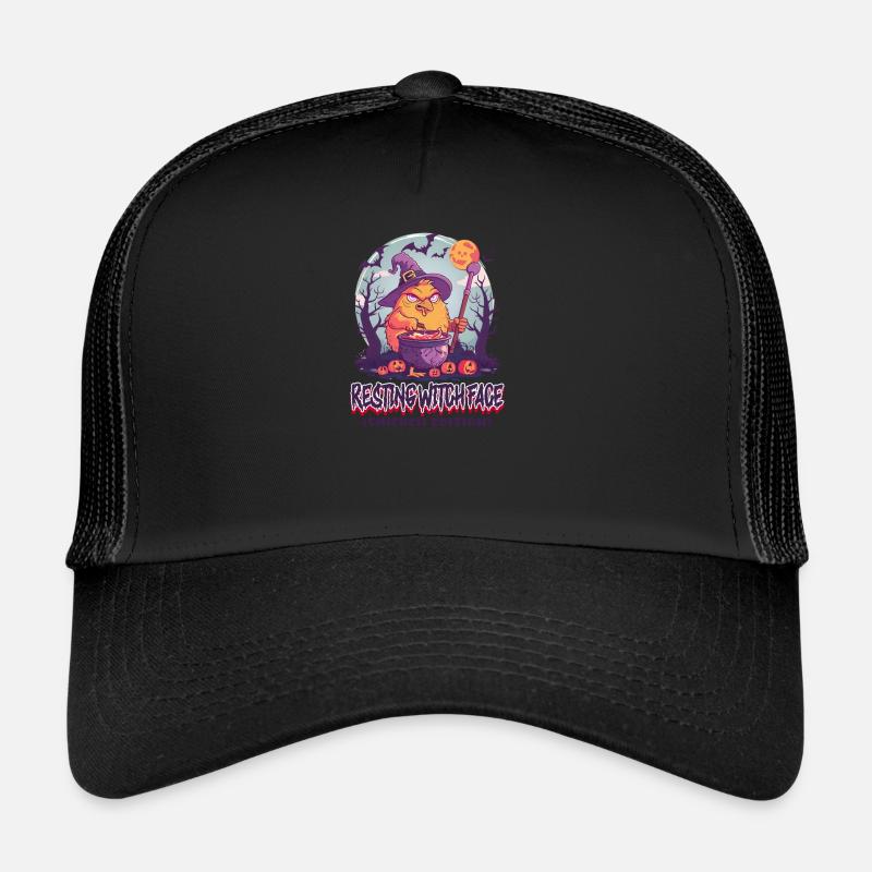 Halloween Chicken Resting Witch Face Trucker Cap