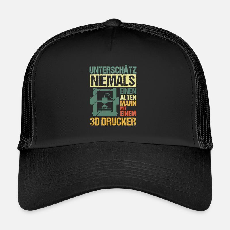 3D Druck Unterschätz Niemals einen Alten Mann - Trucker Cap - Schwarz/Schwarz