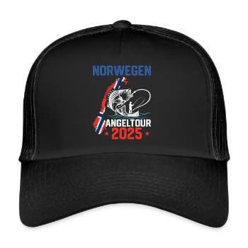 Norwegen Angeltour 2025 Geschenkidee - Trucker Cap - Schwarz/Schwarz - Vorne