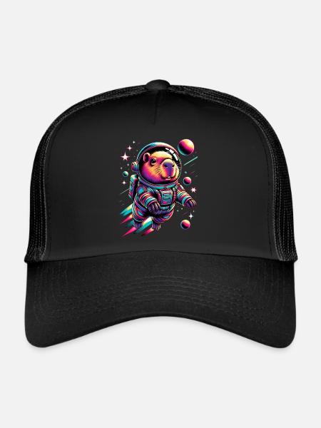 Capybaras Mignon Capybara Astronaute - Casquette trucker  - noir/noir - Devant