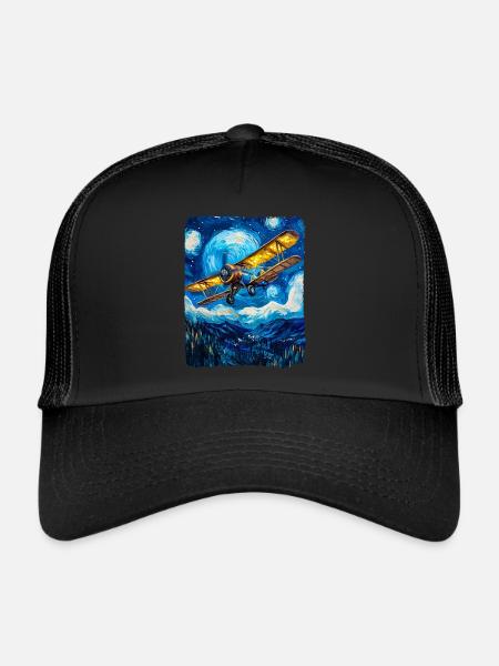 Aviation Pilote Vintage Avion - Casquette trucker  - noir/noir - Devant