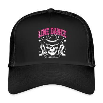 Line Dance Skull with Stetson and Boots and Lasso - Trucker Cap - black/black - Front