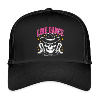 Line Dance Skull with Stetson and Boots and Lasso - Trucker Cap - black/black - Front