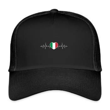Italien Herzschlag / Puls Italienische Flagge - Trucker Cap - Schwarz/Schwarz - Vorne
