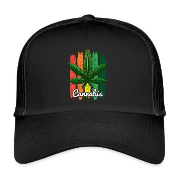 Cannabisblatt Retro - Trucker Cap - Schwarz/Schwarz - Vorne