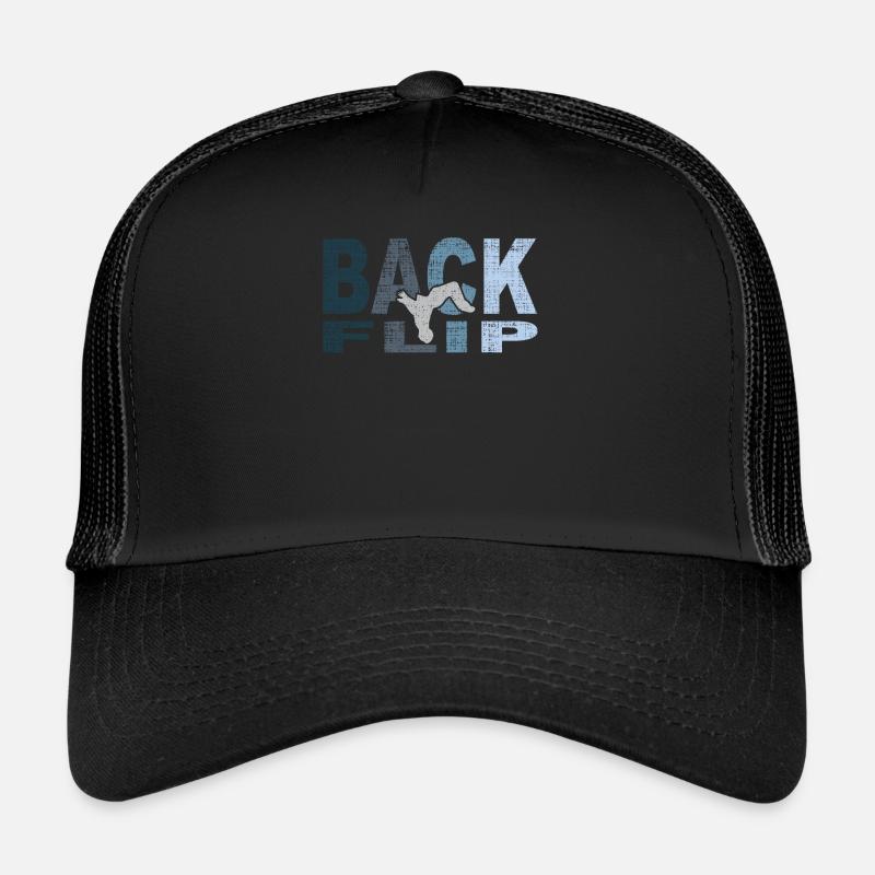 Backflip, silhouette, gift, sport, acrobatics - Trucker Cap - black/black