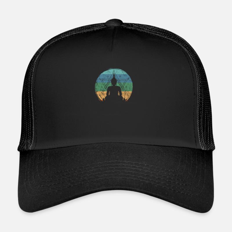 Vintager Meditations-Buddhismus-buddhistischer Zen-Frieden - Trucker Cap - Schwarz/Schwarz