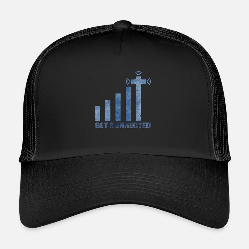 Get Connected Kreuz | Wlan Kirche Heilig Geschenk - Trucker Cap - Schwarz/Schwarz