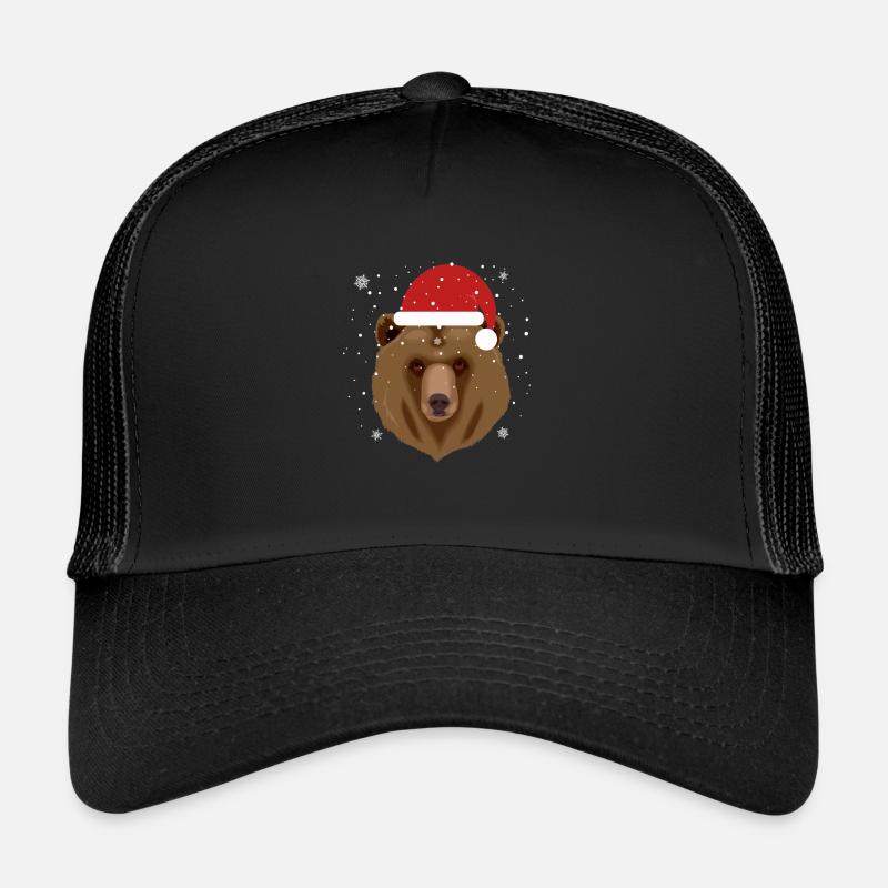 Christmas Bear in Santa Hat - Trucker Cap - black/black