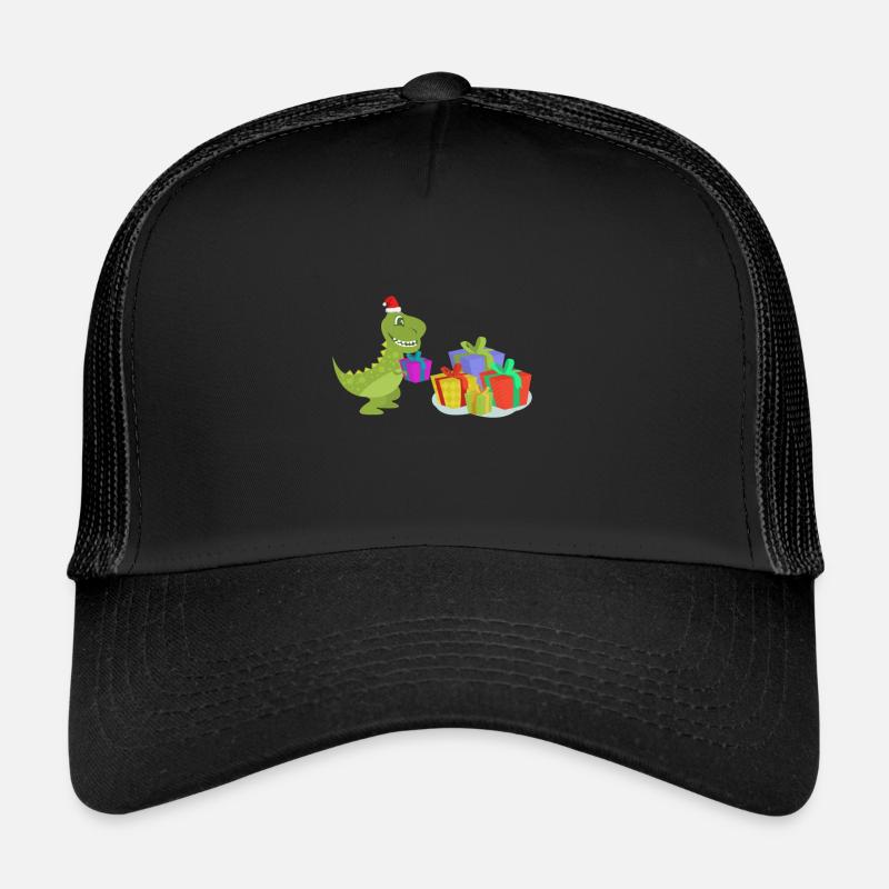 T-Rex - Dino - Weihnachtsmann - Xmas - Geschenke - Trucker Cap - Schwarz/Schwarz