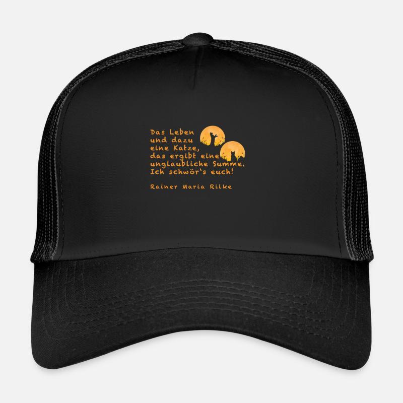 Rilke Katze T-Shirt, Geschenkidee, Katzenfreunde - Trucker Cap - Schwarz/Schwarz