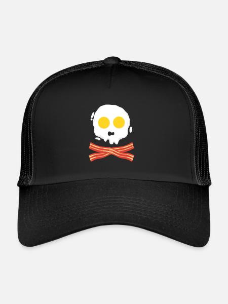 Crâne: Bacon & Oeufs Drôle Idée Cadeau Pirate - Casquette trucker  - noir/noir - Devant