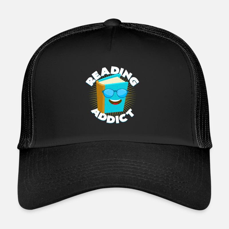 Reading Addict | Bücher Lesen Bookaholic Geschenk - Trucker Cap - Schwarz/Schwarz