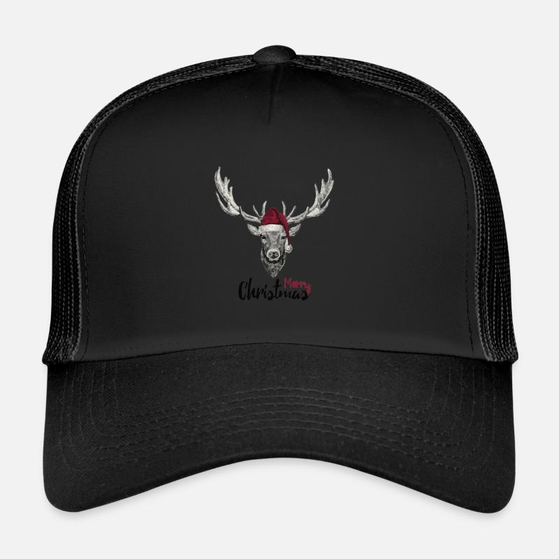 Cerf avec chapeau de Noël - Casquette trucker  - noir/noir
