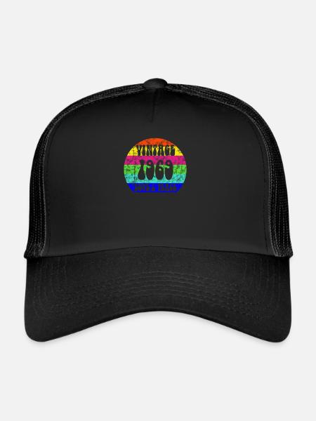 Vintage 1969 Hippie Peace Born Vintage Born - Trucker Cap - black/black - Front