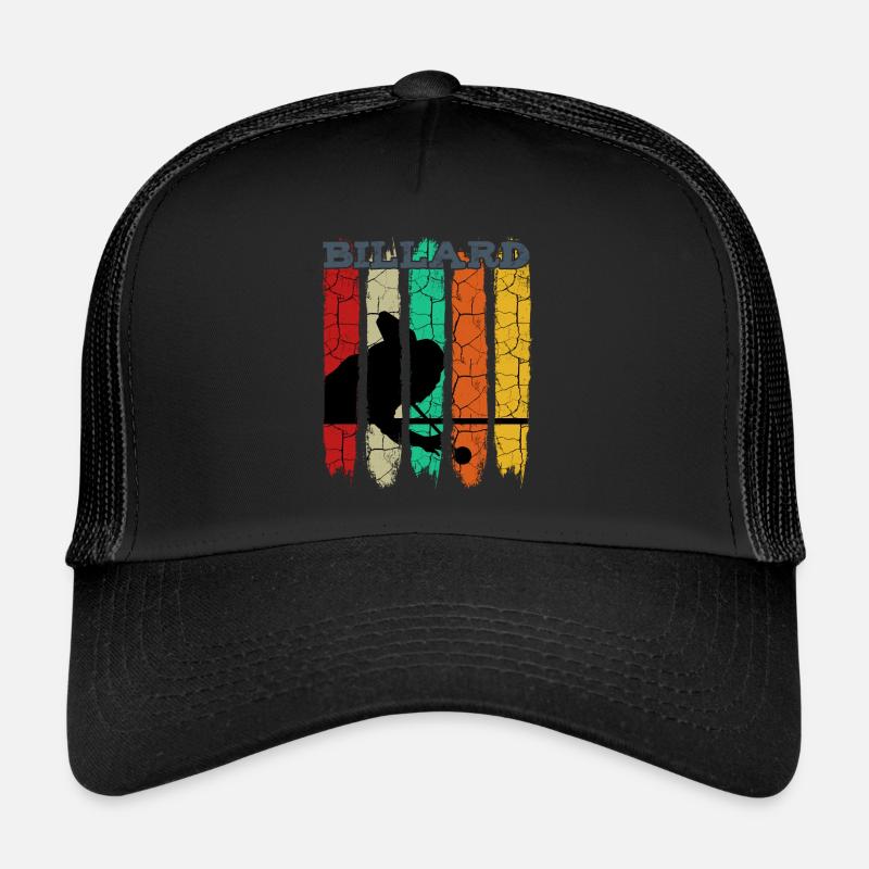 Vintage Retro Billard Silhouette | Pool Geschenk - Trucker Cap - Schwarz/Schwarz
