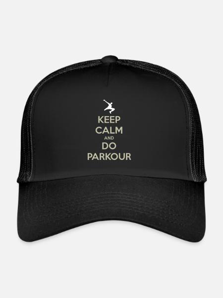 Parkour Restez calme et faites du Parkour - Casquette trucker  - noir/noir - Devant
