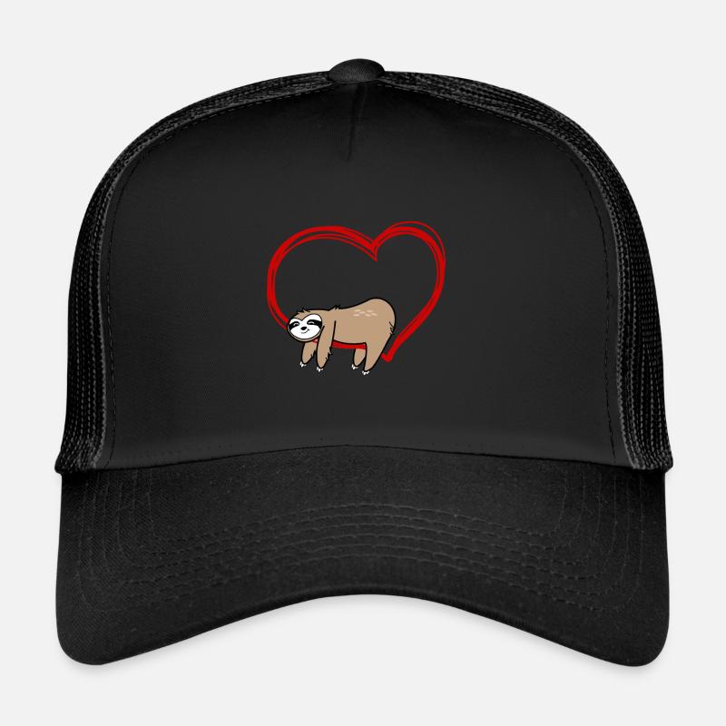 Faultier Herz Geschenk - Trucker Cap - Schwarz/Schwarz