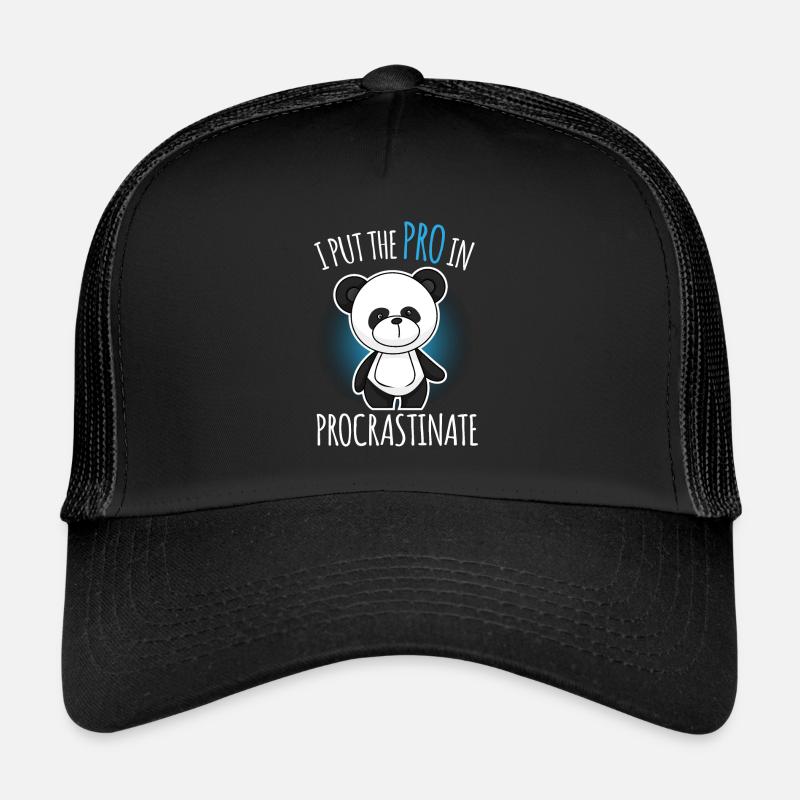 Panda Procrastinate Aufschieben Faul Witz Geschenk - Trucker Cap - Schwarz/Schwarz